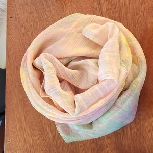 Large Scarf  Pink Green Yellow design 38"x40" soft flowy